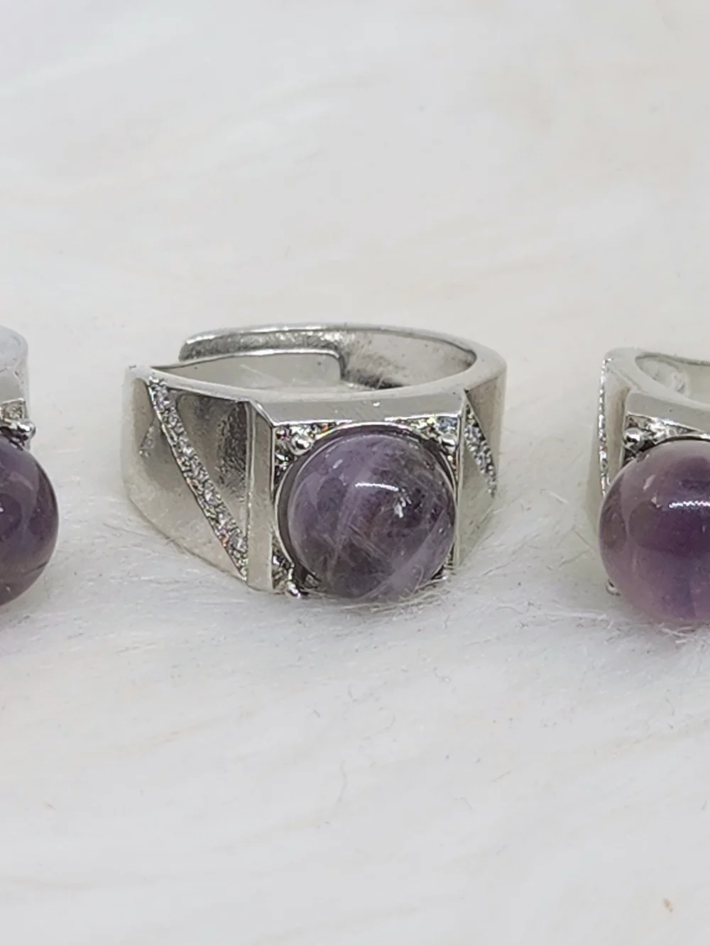 Natural Amethyst Adjustable Ring | Silver Tone Crystal Ring | Purple Gemstone